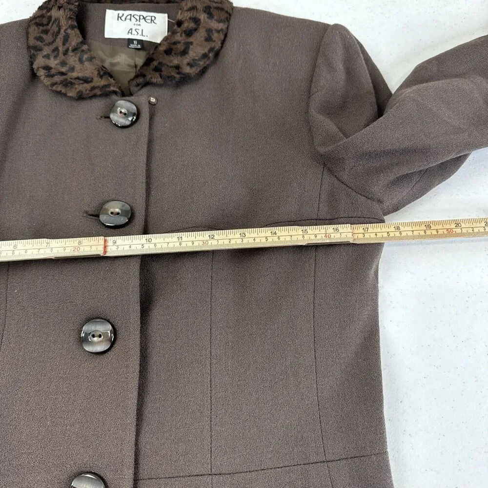 Kasper Jacket‎ 8 Olive Fur Animal Collar Vintage Mob Wife 90s 80s Glam
